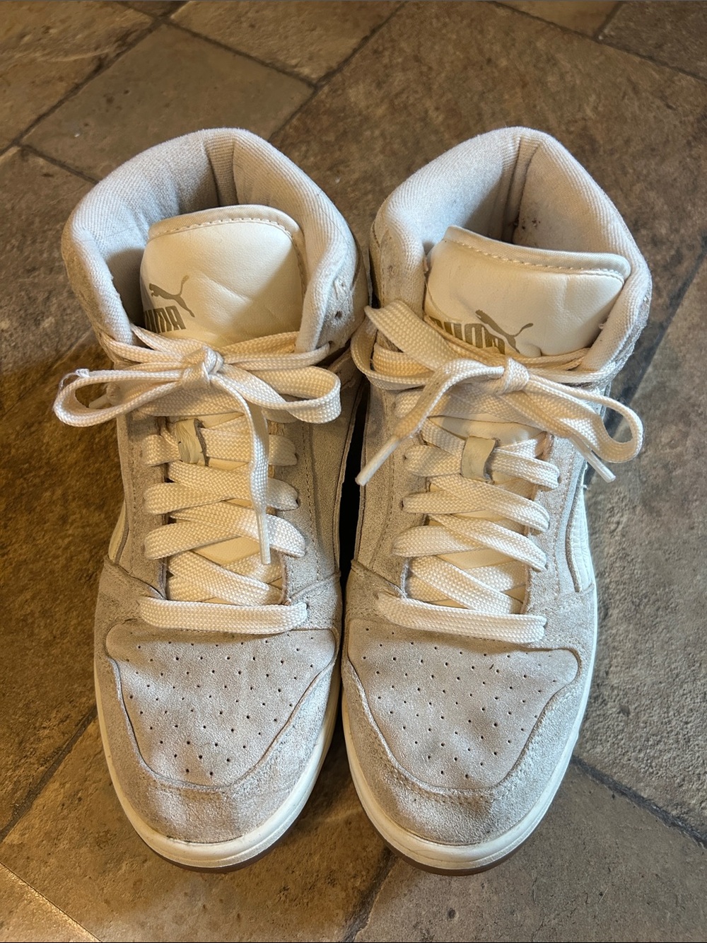 Puma White and Cream High-Top Sneakers